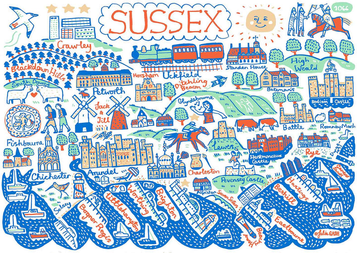 Sussex Postcard - Pack of 6