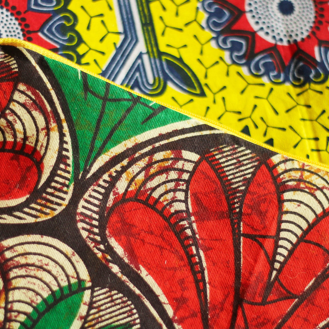 African Print Upcycled Fabric Accessories Case with hessian coffee sack lining.