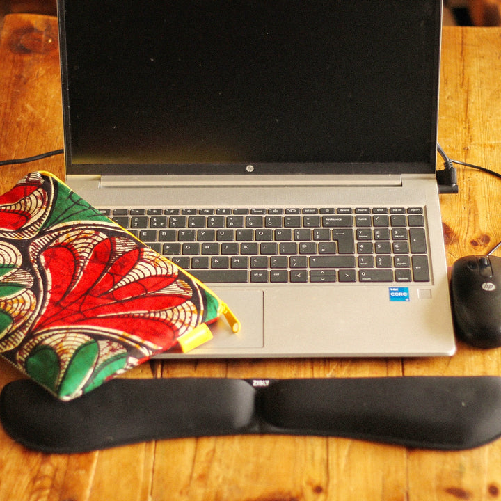 African Print Upcycled Fabric Accessories Case with hessian coffee sack lining.